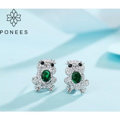 PONEES Sweet And Romantic Green Frog Crystal Earrings Stylish Jewelry Earrings For Women