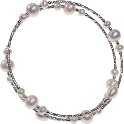 925 sterling silver freshwater pearls multi-layer memory bounce adjustable gypsophila fashion pearl bracelet Jewelery Arabia