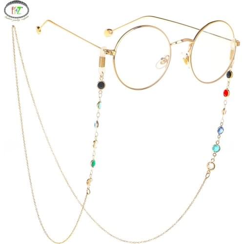 F.J4Z Fashion Hot Mask Landyards Popular Colorful Glass Stone Beaded Gold Color Chain Sunglasses Holder Women Eyewear Straps