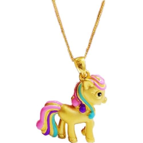Cartoon Cute Golden Pink Rainbow Horse Unicorn Butterfly Design Enamel Gold Color Necklaces Fashion Jewelry Kids Gift Sieraden