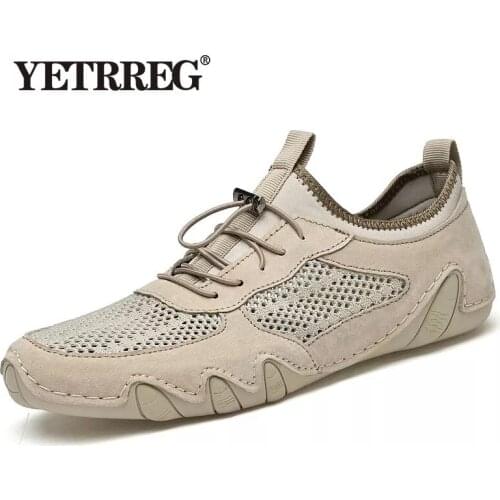 New Summer Mens Shoes Leather Mesh Stitching Loafers Fashion Breathable Men Driving Shoes Lightweight Casual Shoes Moccasins