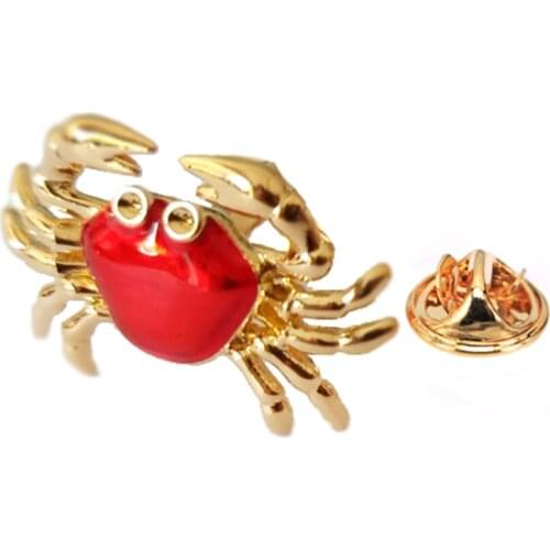 Summer new high quality brass gold crab Brooch punk reptile mens Lapel Pin backpack Badge