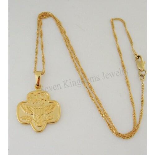 Order 10$ get free shipping/ NEW 24K YELLOW GOLD GP OVERLAY 18" NECKLACE&VIVID EAGLE ON BRANCH LEAF WITH WORD "GS" UNIQUE