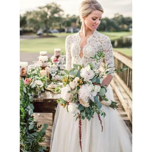 Half Sleeves Boho Beach Wedding Dress Bohemian V Neck Soft Tulle Rustic Garden Photography Women Bridal Gown Custom Made