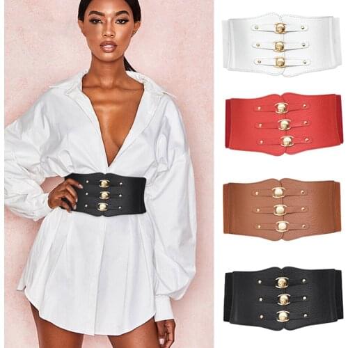 Ladies Dress Belt PU Leather Corset Belt Super Wide Waist Belt for Women Slimming Body Elastic White Black Female Waistband