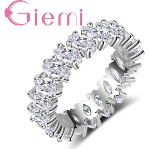 Simple Narrow Band Rings Paved Full Shiny Crystal Stone 5 Color Option Concise Wedding 925 Sterling Silver Rings