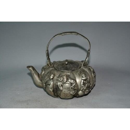Rare Old Qing Dynasty silver teapot,8 Fairy, with mark, Free shipping