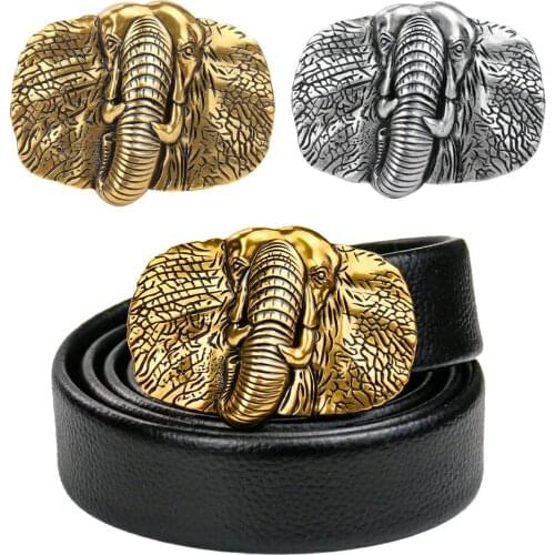 Men Leather Belt Punk Elephant Metal Smooth Buckle Belts for Men Waistband Personality Restore Ancient Ways Belt Accessories
