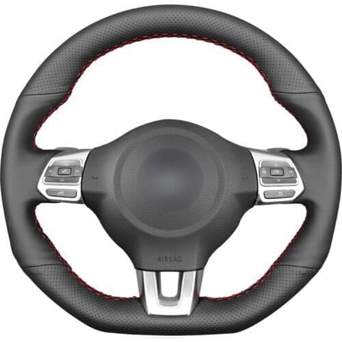 Hand-stitched Black Artificial Leather Car Steering Wheel Cover for Volkswagen VW Golf 6 (VI) GTI Polo (R-Line) Scirocco Tiguan