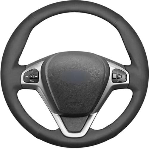 Handsewing Black Suede Car Steering Wheel Cover for Ford Fiesta Ecosport B-MAX Ka Ka+ Tourneo Courier Transit Courier