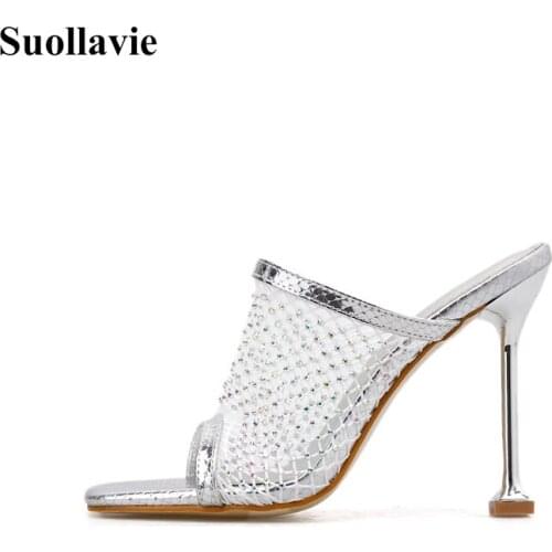 Suollavie summer shoes woman breathable mesh slippers peep toe ladies shoes thin high Heels Pumps office shoes zapatos de mujer