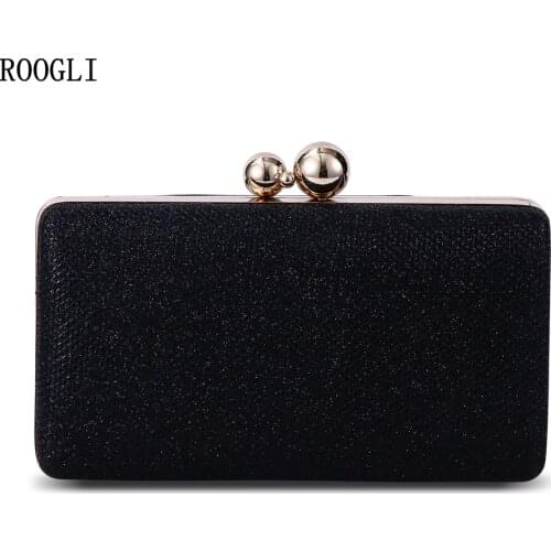 ROOGLI Woman Evening Bag Fashion Ball Hasp Diagonal Bag Wedding Party Shoulder Bag Black Glitter Clutch purse Handbags 2020