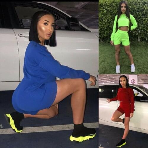 Womens Long Sleeve Crop Top Sweatshirt Short Pants Tracksuit Jumpsuit Outfit UK