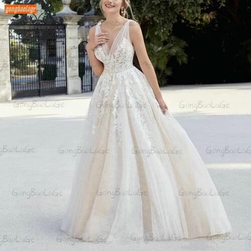 Sexy V Neck Wedding Dresses Backless Lace Appliqued 2021 Vestido De Novia Tulle A Line свадебное платье Custom Made Bridal Gowns
