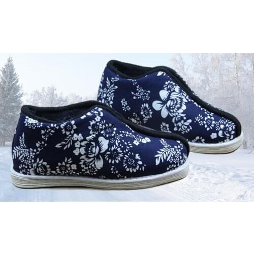 Unisex kids&adult handmade winter warm cotton lay meditation shoes tai chi buddhist nun women sneakers peony blue shoes