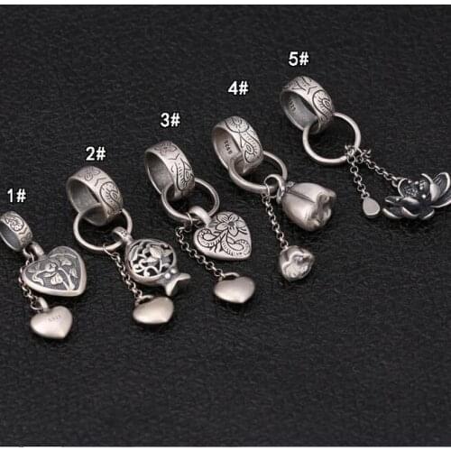 100% 925 Silver Heart-shape Charm 925 Sterling Bohemia Lotus Small Pendant DIY Jewelry Charm Pure Silver Tassel Pendant