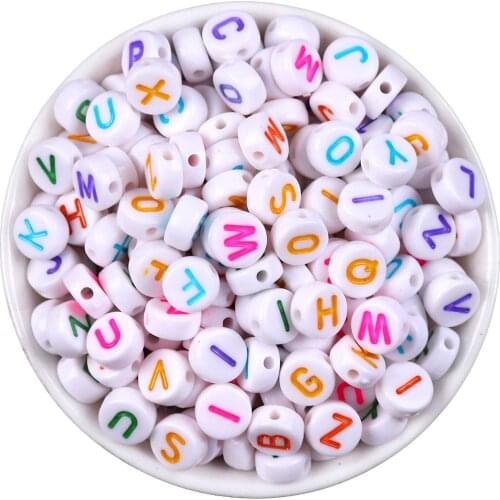 100PCs White With Color Letter Beads Alphabet Acrylic Beads For Jewelry Making 7mm Women Children DIY Bracelet Necklace Findings