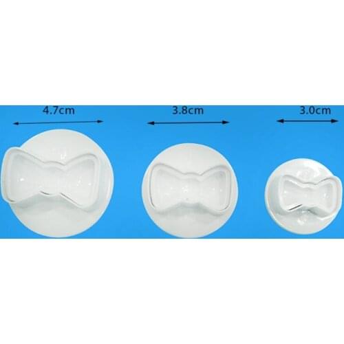 3Pcs/Set Plastic 3D Mini Bowknot Shape DIY Fondant Plunger Cutter Cookie Stamp Mold Bow-Tie Biscuit Cupcake Topper Mould Baking