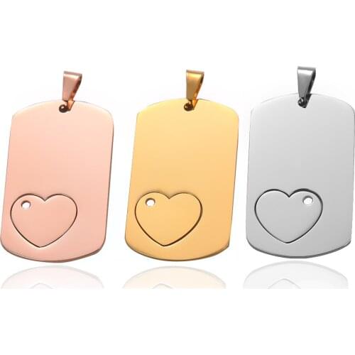 3pcs/lot Stainless Steel Mirror Polish Blank Rectangle Heart Pendant Wholesale Jewelry Finding Accessories Name Dog Tags