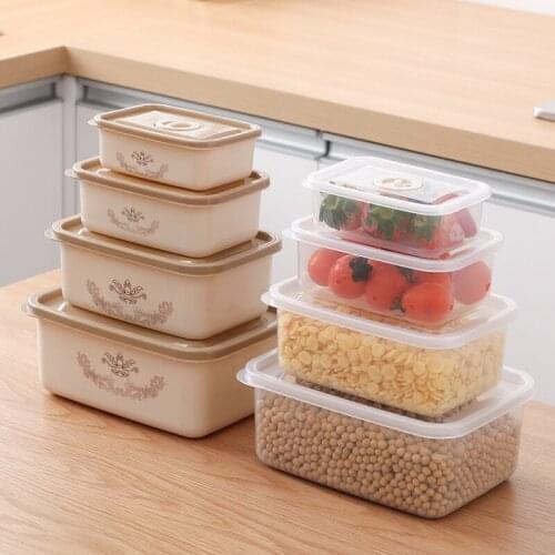 4PCS Storage Box Kitchen Plastic Containers Refrigerator Grain Fruit Vegetable Food Storage Jar Round Square Fresh-keeping Box