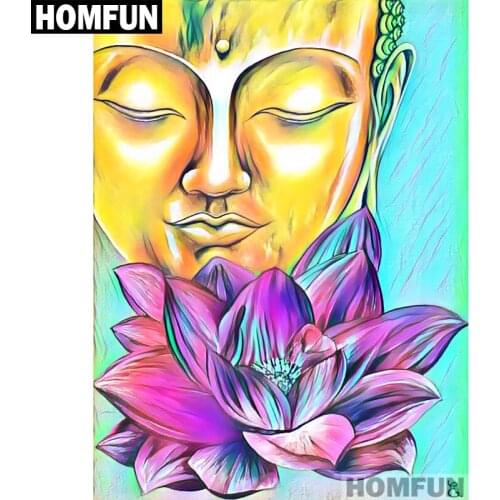 HOMFUN Full Square/Round Drill 5D DIY Diamond Painting "Buddha & Lotus" Embroidery Cross Stitch 5D Home Decor Gift A01390