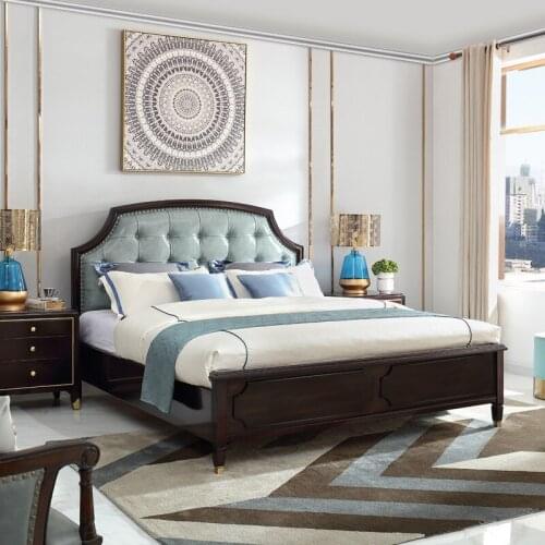 American light luxury bed solid wood bed 1.8 meters double bed master bedroom wedding bed European leather bed