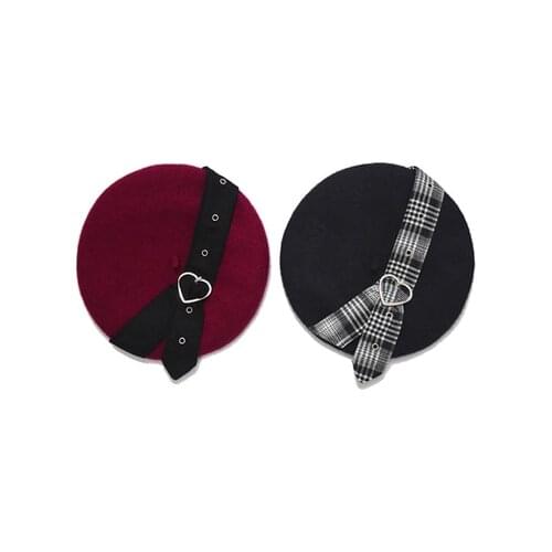 Ruibbit Autumn Winter Wool Blend Japanese Gothic Girl Punk Preppy style Plaid Berets Hat Harajuku Woman Casual Caps Fashion Hats