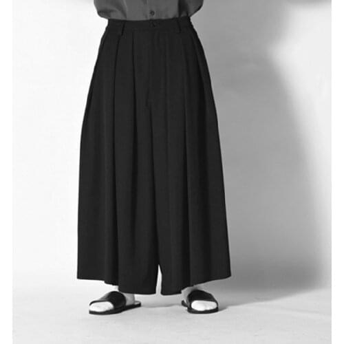 Mens casual pants wide leg pants skirt pants ultra loose pleated dark tide male youth fashion new urban fashion