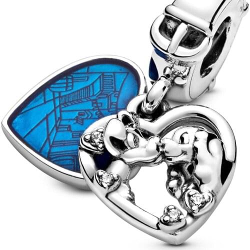 Disny Lady Vagrant Heart Pendant DIY Fit Original Pan Charms Bracelet Women Cartoon Love Kiss Tramp Dog Beads for Jewelry Making