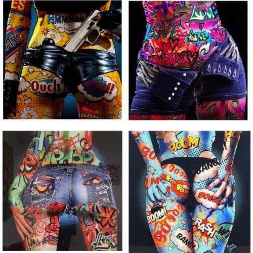 Graffiti Hip Pants Canvas Painting Sexy Booty Poster Woman Beautiful Butt Art On Wall Abstract Pictures For Living Room Decor