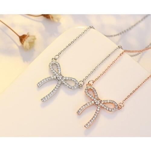 Exquisite Bowknot Pendant Necklace Inlay Shiny Small Zircon Fashion Elegant Jewelry For Women Wedding Party Charm Clavicle Chain