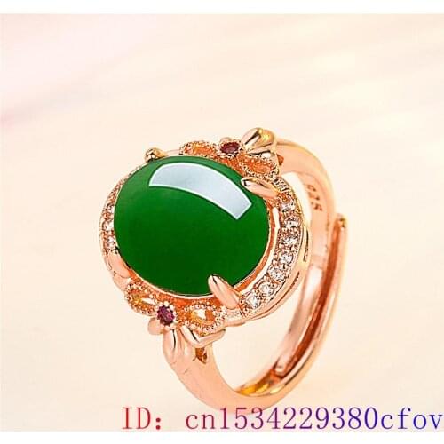 Green Jade Ring 925 Silver Amulet Jewelry Zircon Charm Crystal Gemstone Fashion Women Chalcedony Natural Gifts