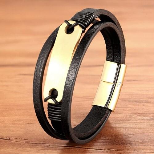 Retro Leather Bracelet Men Brown Black Vintage Braided Bracelets Male Jewelry Party Gift Stainless Steel Magnetic Clasp Bangles