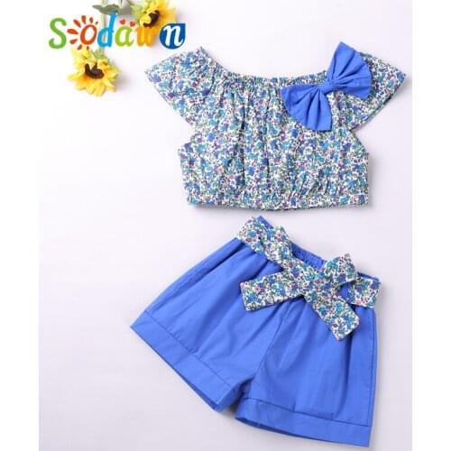 Sodawn SummerNEW Girls Clothing Set Sleeveless Summer New Floral Printed Top T-shirt+Short 2Pcs Suit Casual Childrens Clothes