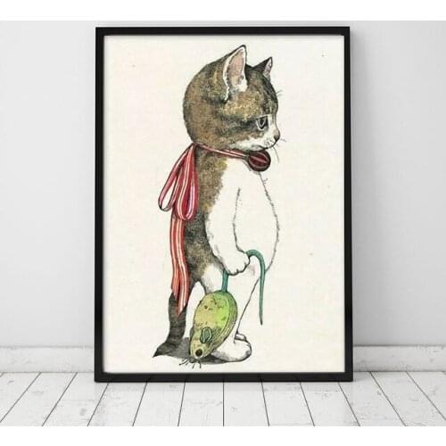 Cute Cartoon Cat Catch Mouse Children Room Decoration Poster Home Wall Art Printing Canvas Painting Picture Customization