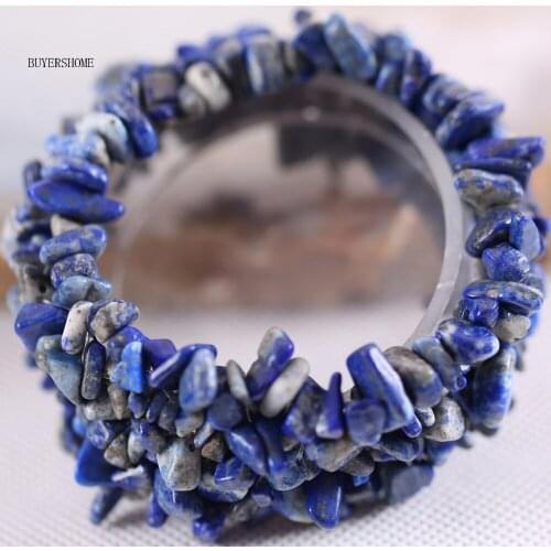 Fashion Jewelry Gift Bangle For Women Natural Blue Lapis Stone Chip Beads Cord Stretch Bracelet 8" 1Pcs H057