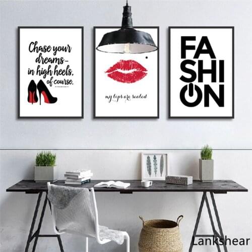 Fashion Red Lip Poster High Heels Girls Room Decor Pop Wall Art Pictures Modern Posters And Prints For Bedroom Home Decoration