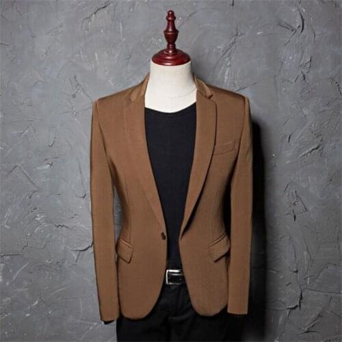 Korean style blazer mens suit jacket self-cultivation casual student single clothing wedding dress brown photo костюм мужской
