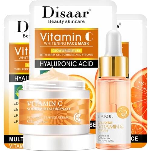 Face Skin Care Set Viatmin C Essence Moisturizing Face Cream & Face Serum&Facial Mask Whitening Beauty Makeup Set