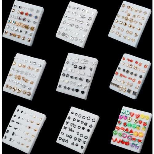 18/36Pairs Women Acrylic Crystal Small Stud Earrings Set Girl Child Heart Star Animal Moon Crown Plastic Earring Brincos Jewelry