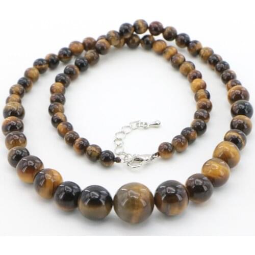 Natural 6-14mm Tiger Eye Stone Necklace Round Loose Beads Gems Stone Women Girls Wedding Christmas Gifts Jewelry Wholesale 18 "