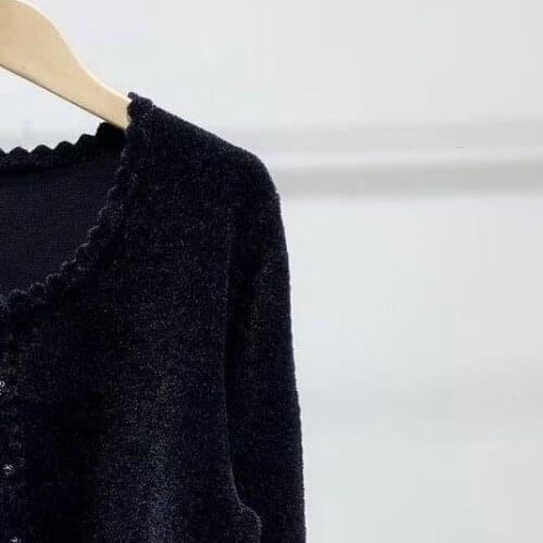 2021 Early Autumn New Solid Color Slim Long-sleeved Knit Cardigan Jacket Women with Hollow Sleeves