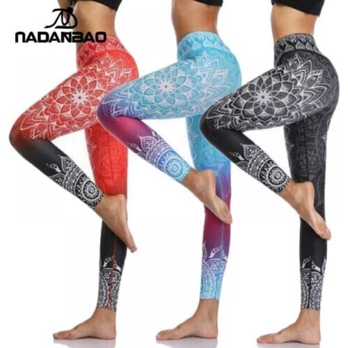 NADANBAO 2021 New High-Waist Mandala Leggings Gradient Color Workout Pants Chakra Fitness Leggin For Women Elastic Pants Plus