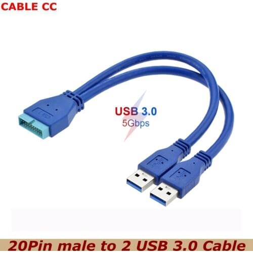 Desktop Computer usb 3.0 20 pin male to 2 usb a male cable Adapter Connector For Asus P7P55/USB3 Gigabyte Msi Onda Motherboard