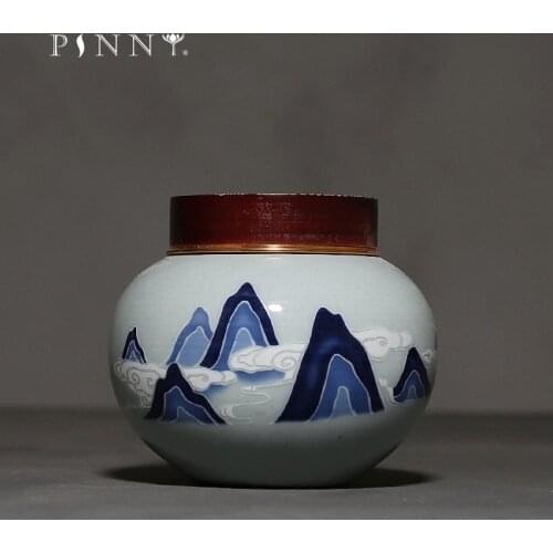 PINNY Pigmented Retro Vintage Mountains Tea Caddy Vintage Chinese Kung Fu Tea Service Ceramic Storage Containers