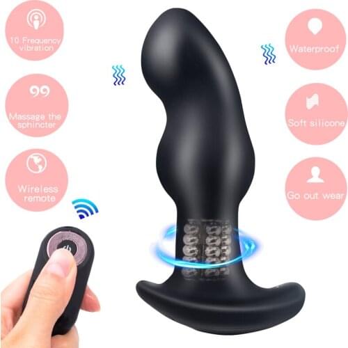 Portable Silicone Vibrators Sex Toys Waterproof Anal Plug Vibro Rotation Beads Wireless Prostate Massage Vibrator For Men Gay