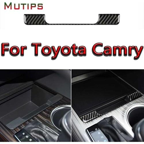 Mutips Car Storage Box Cover Strip Trim Carbon Fiber Sticker Center Console Interior Mouldings Auto For Toyota Camry 2018 2019
