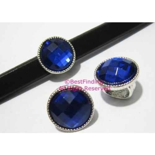 Blue rhinestone licorice leather findings 10x6mm Licorice leather slider