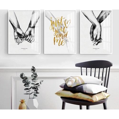Nordic Black And White Minimalist Hand In Hand sketch Pure love Simple Canvas Painting Prints Poster Wall Art Picture Home Decor