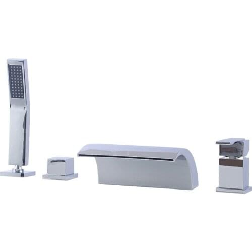 Top Quality Brass Bathtub Faucet set Chrome plated 4 Holes 2 Handles Bathroom Bathtub shower set Large water flow bathtub Tap